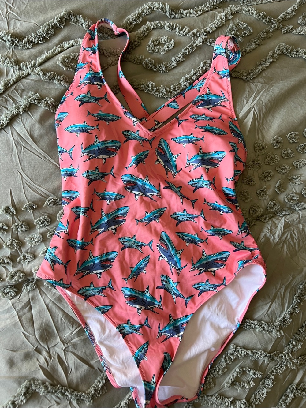 Pink Shark Print One-Piece Swimsuit
